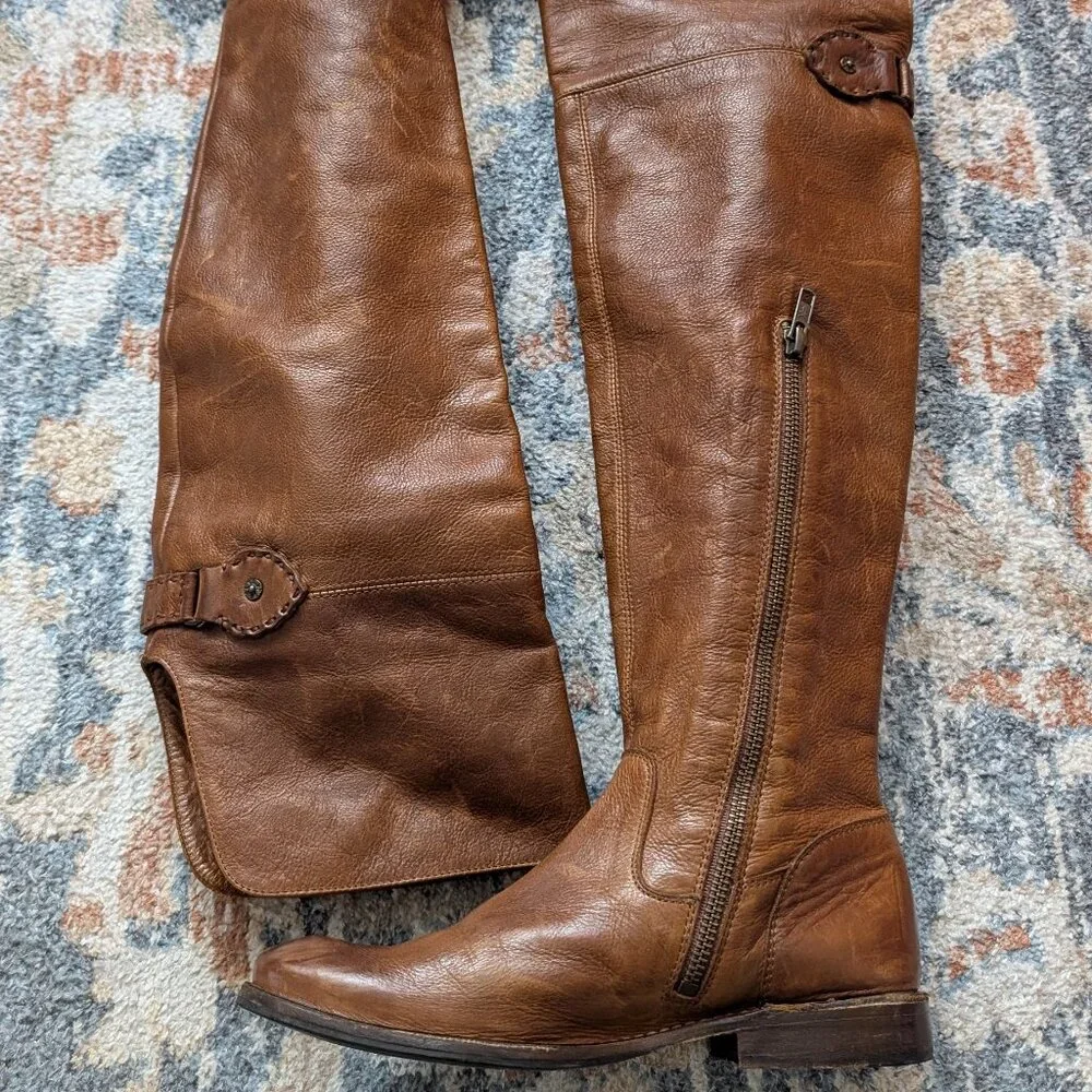 Frye Shirley Over The Knee Brown Leather Tall Riding Boots
